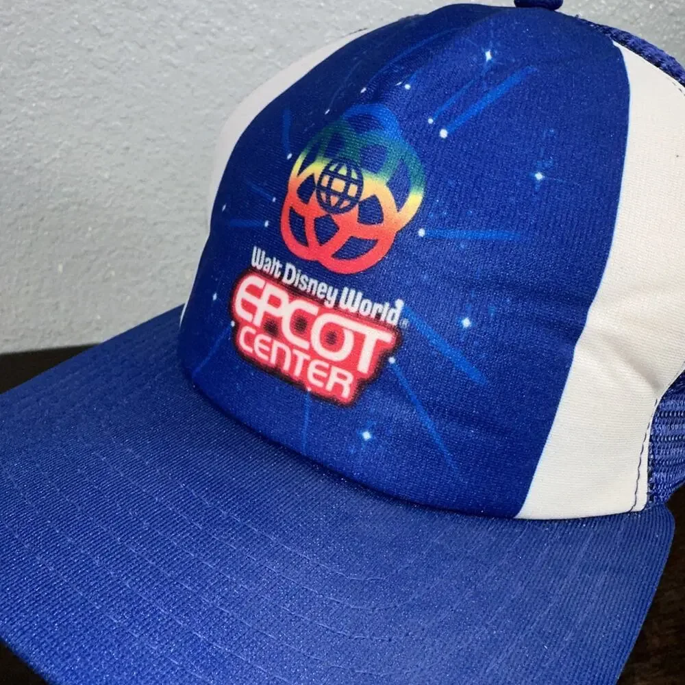 Vintage 1982 Walt Disney World Epcot Hat Cap Snap Back Blue Trucker Adjustable - Picture 5 of 7